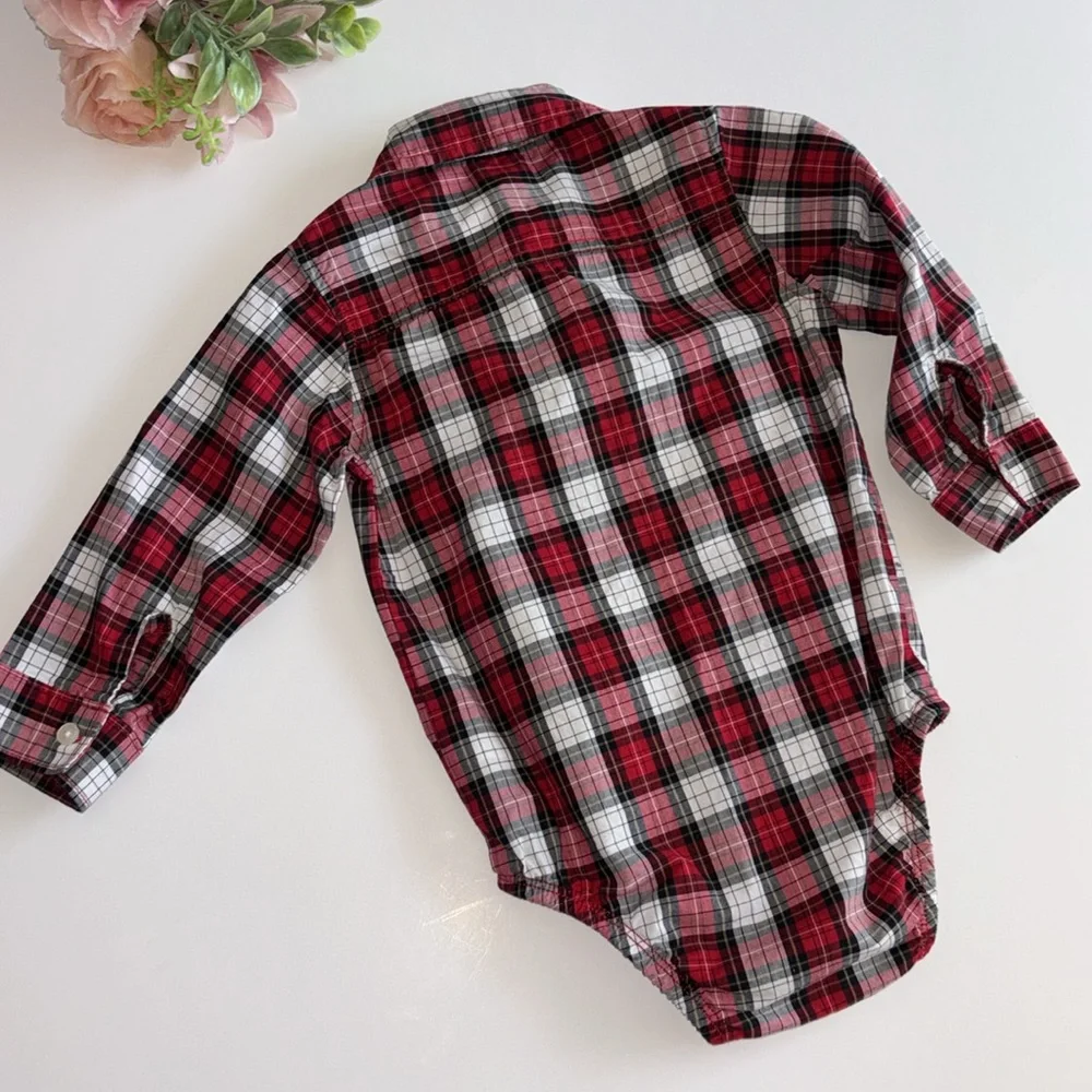Carter’s 18M Long Sleeve Button Down Shirt Bodysuit snap bottom 18M Christmas